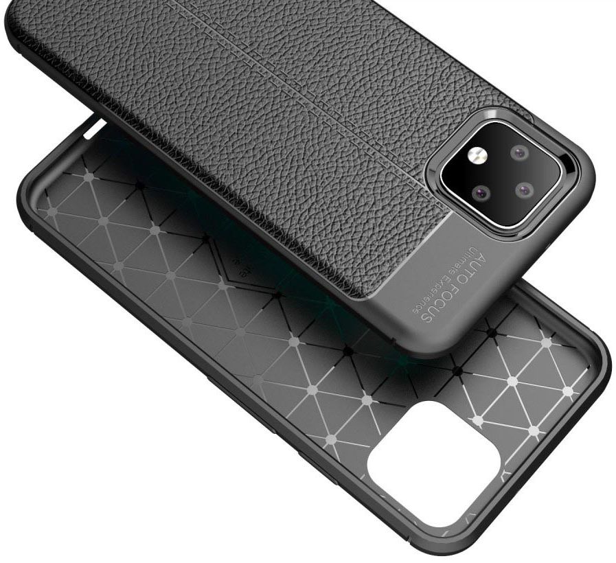 Google Pixel 4 Hoesje met Lederen Coating Zwart afbeelding 2
