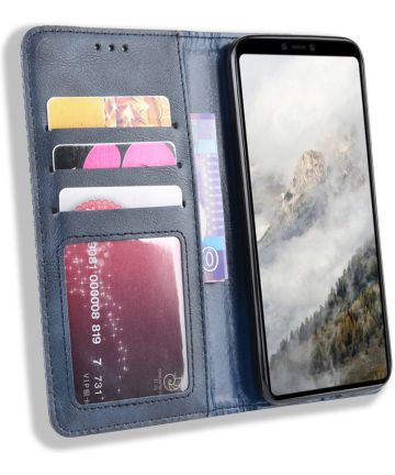 Google Pixel 4 XL Hoesje Retro Wallet Book Case Kunst Leer Blauw Hoesjes
