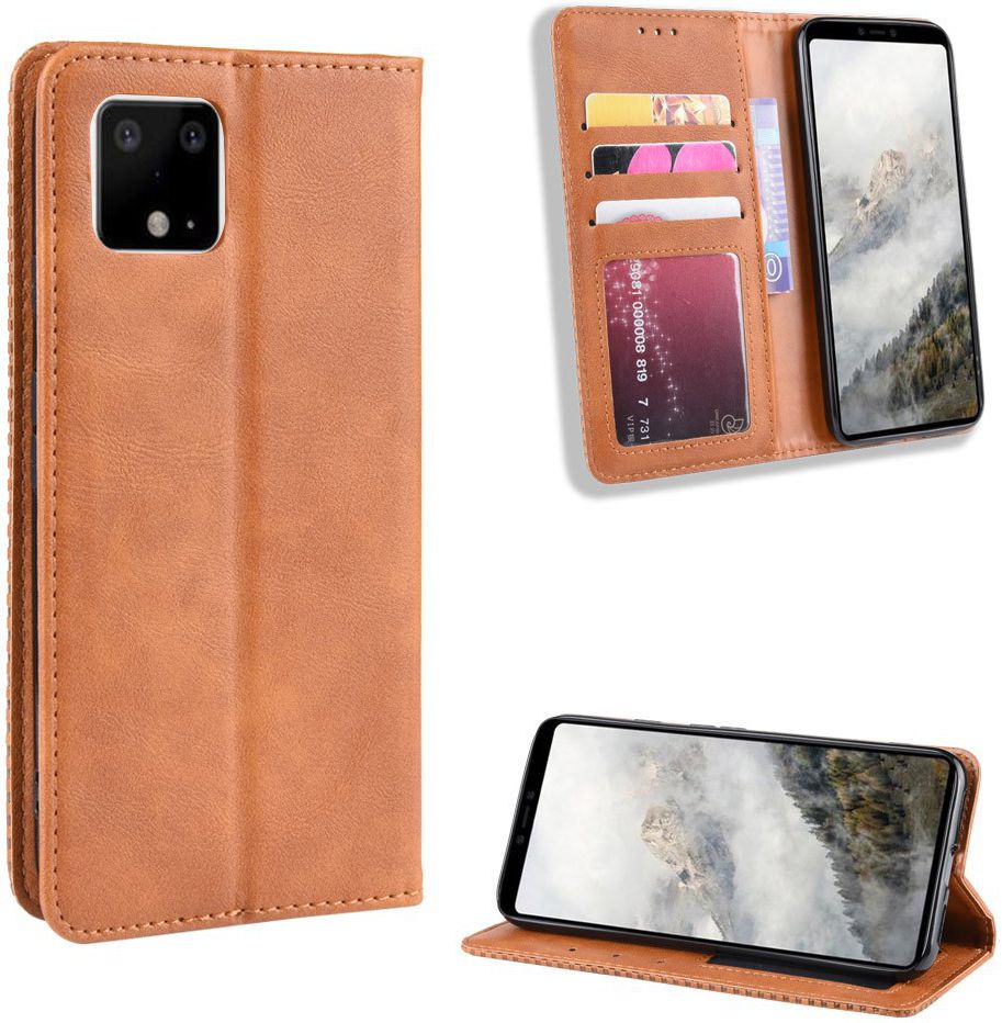 Google Pixel 4 XL Hoesje Retro Wallet Book Case Kunst Leer Bruin afbeelding 9