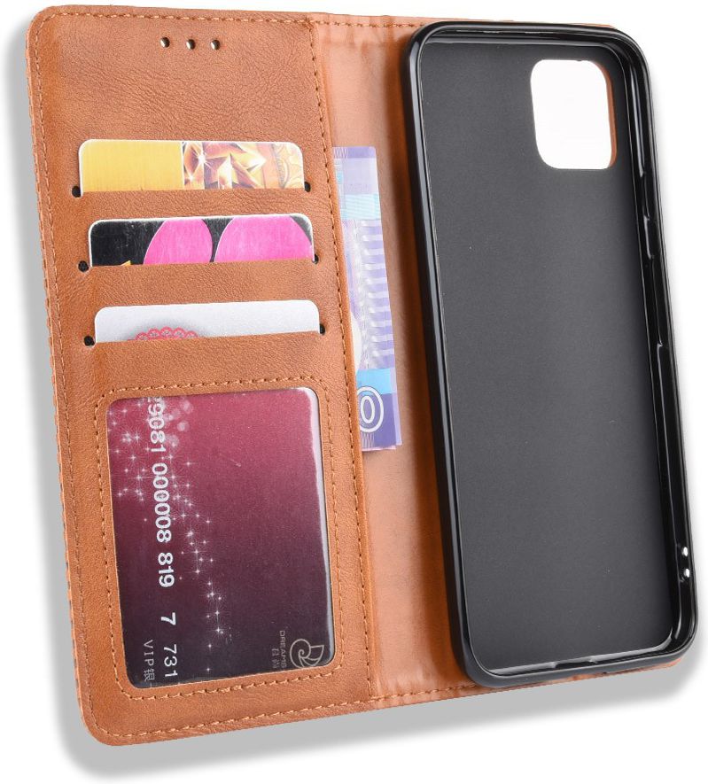 Google Pixel 4 XL Hoesje Retro Wallet Book Case Kunst Leer Bruin afbeelding 8