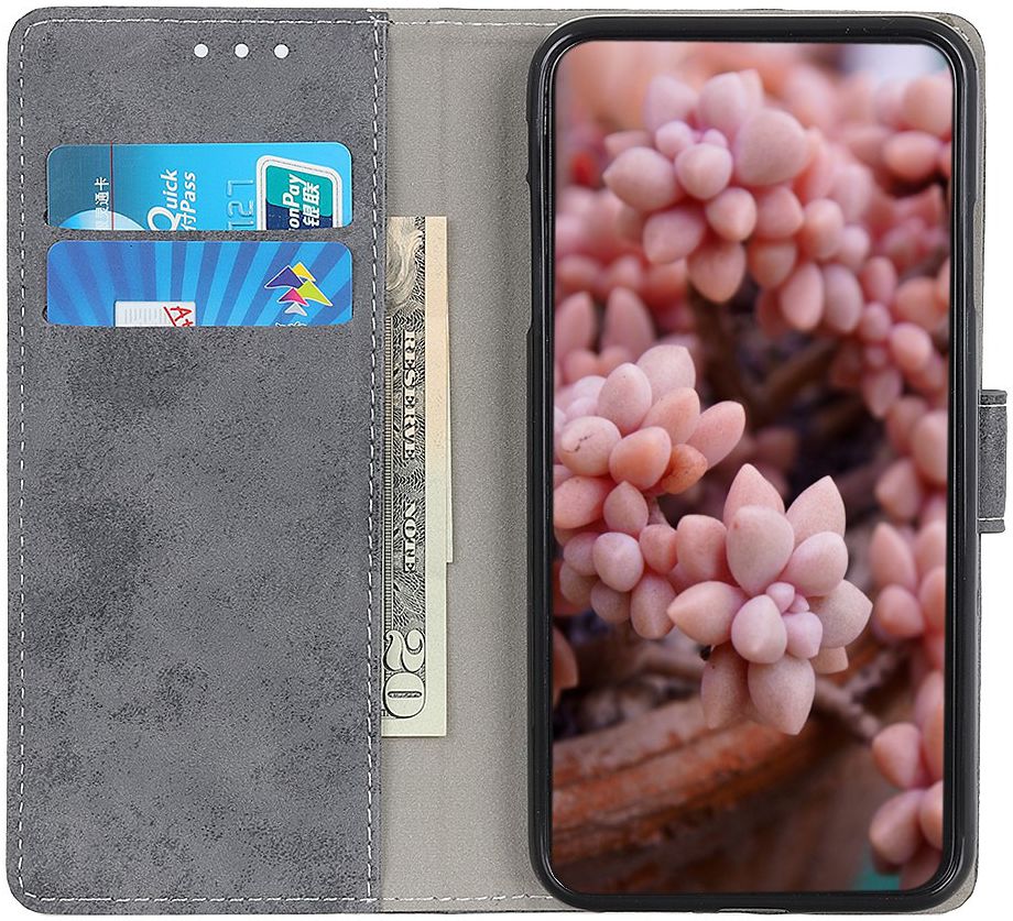 Motorola Moto E6s / E6 Plus Retro Portemonnee Hoesje Grijs afbeelding 1
