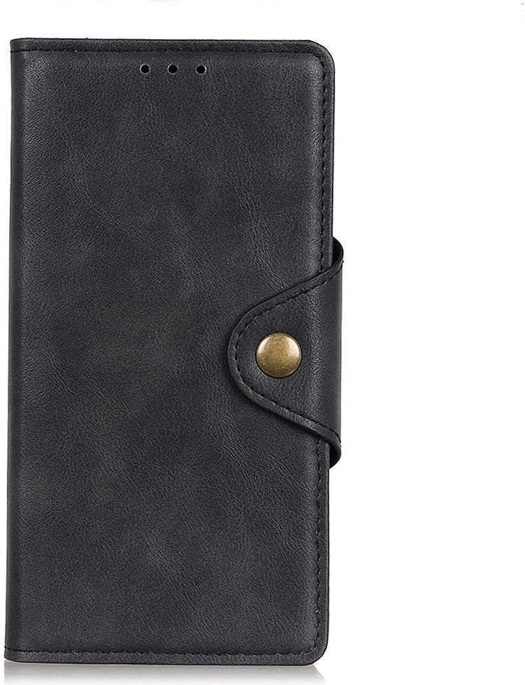 Motorola Moto E6 Plus Vintage Portemonnee Hoesje Drukknoop Zwart afbeelding 1