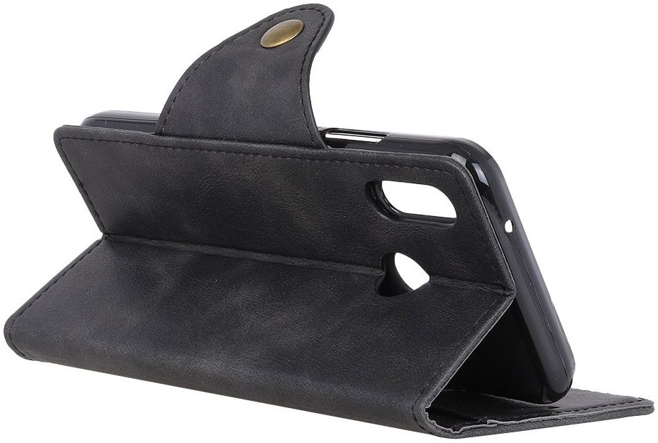 Motorola Moto E6 Plus Vintage Portemonnee Hoesje Drukknoop Zwart afbeelding 5