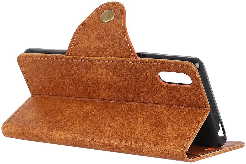 Sony Xperia 5 Vintage Portemonnee Hoesje met Drukknoop Sluiting Bruin afbeelding 3