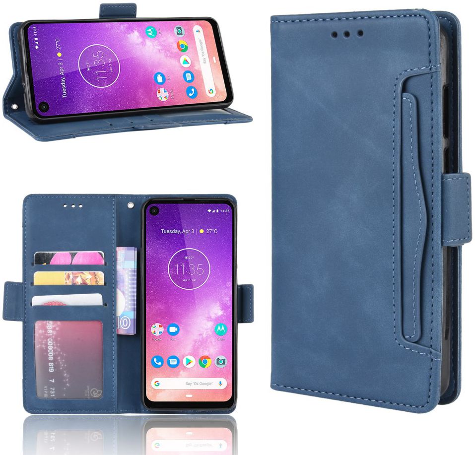 Motorola One Vision Portemonnee Hoesje Met Kaarthouder Blauw afbeelding 1