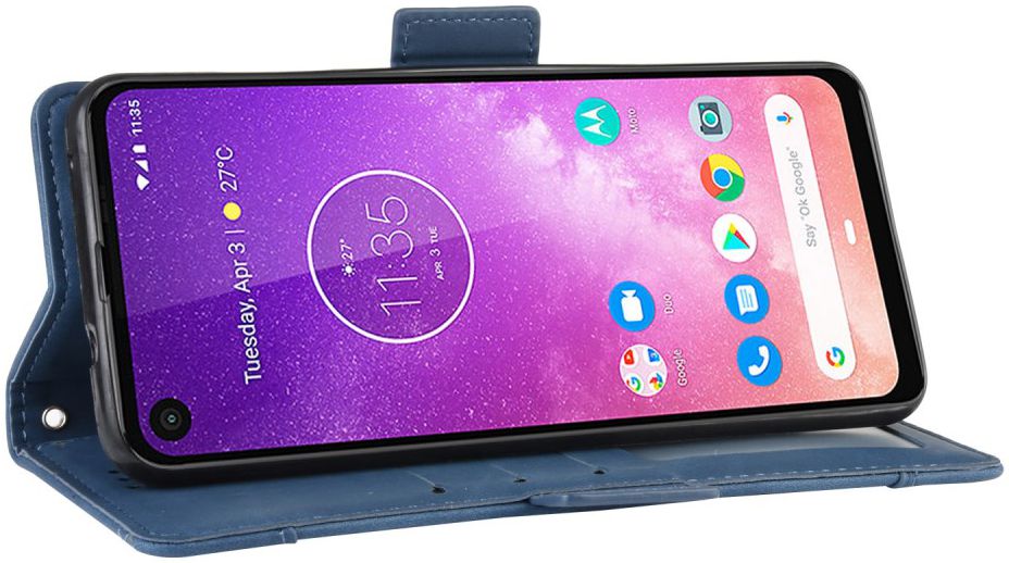 Motorola One Vision Portemonnee Hoesje Met Kaarthouder Blauw afbeelding 4