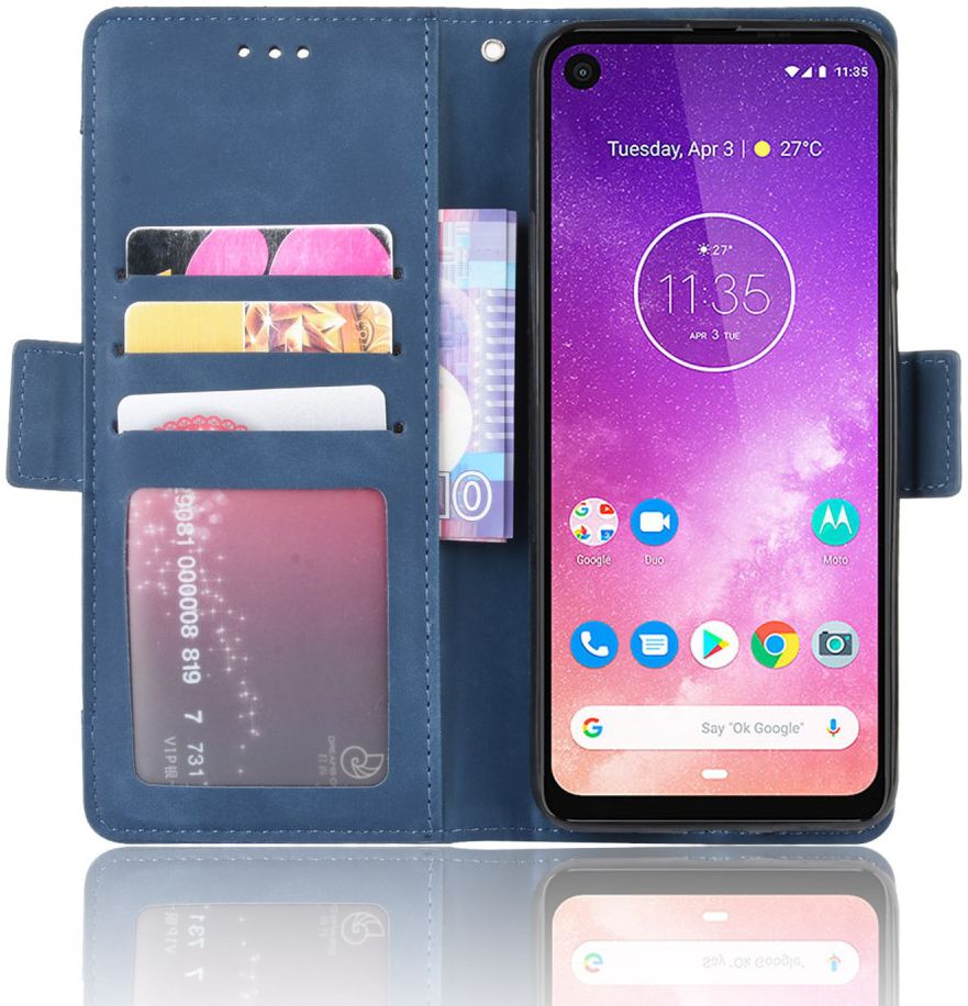 Motorola One Vision Portemonnee Hoesje Met Kaarthouder Blauw afbeelding 6