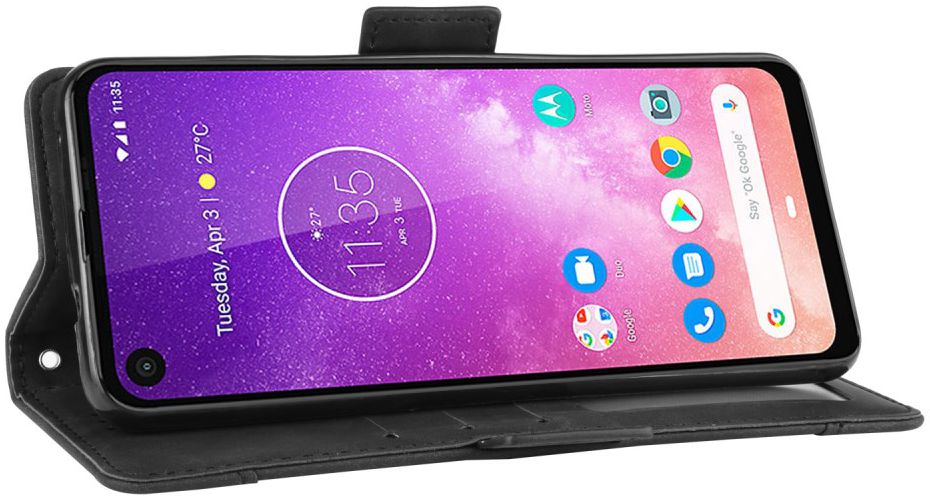 Motorola One Vision Portemonnee Hoesje Met Kaarthouder Zwart afbeelding 4