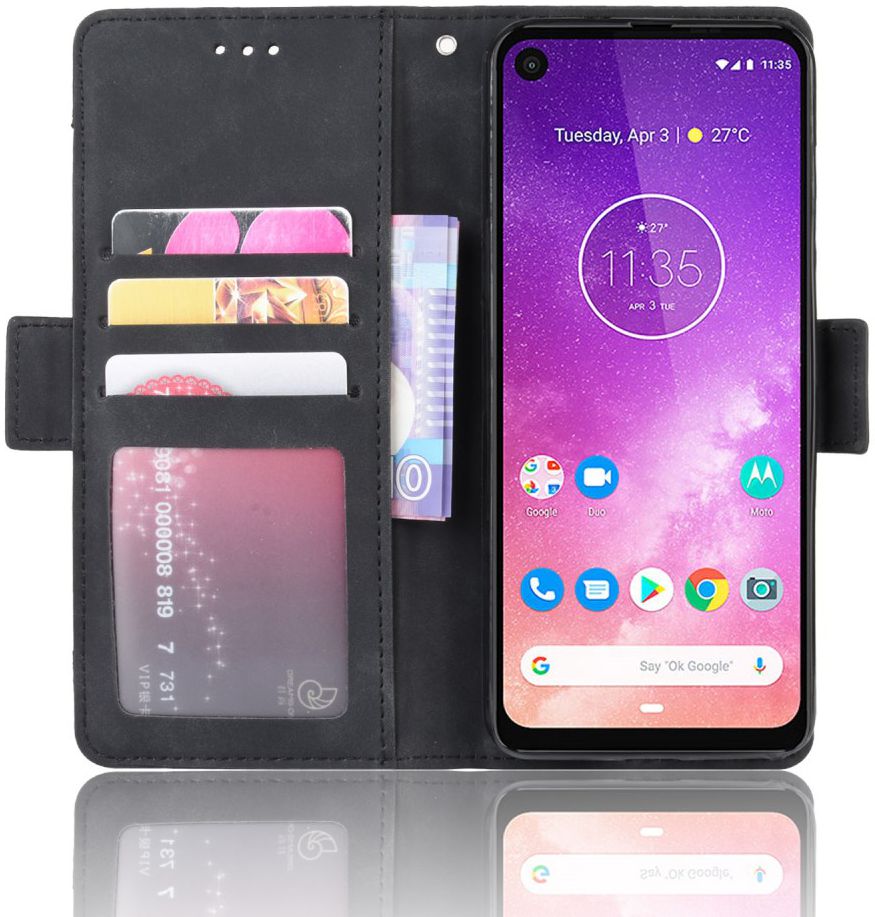 Motorola One Vision Portemonnee Hoesje Met Kaarthouder Zwart afbeelding 6