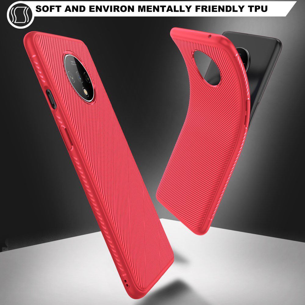 OnePlus 7T Twill Slim Texture Back Cover Rood afbeelding 4