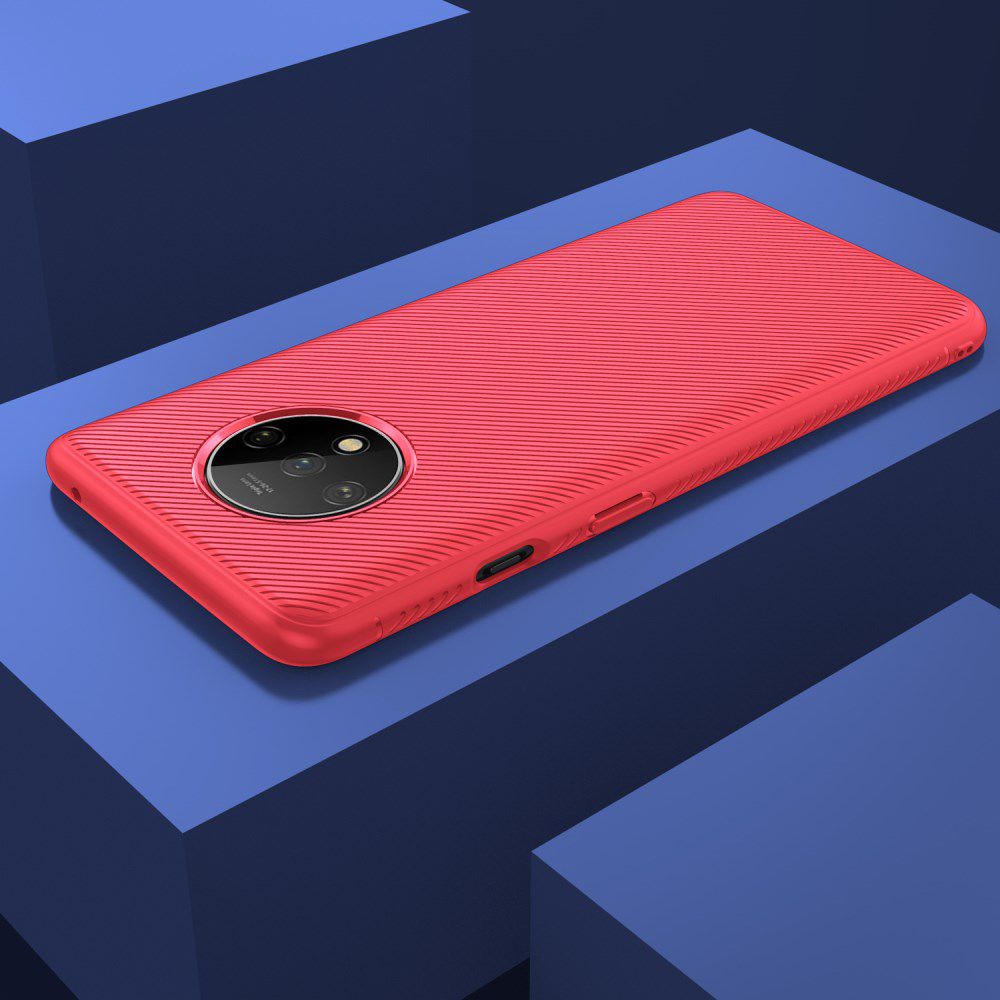 OnePlus 7T Twill Slim Texture Back Cover Rood afbeelding 8