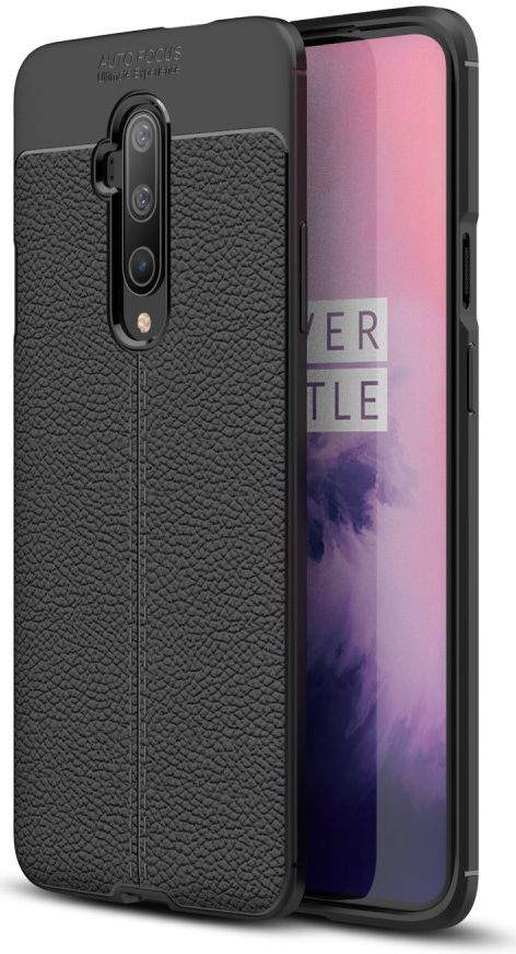 OnePlus 7T Pro Litchi Leren Textuur TPU Hoesje Zwart afbeelding 1