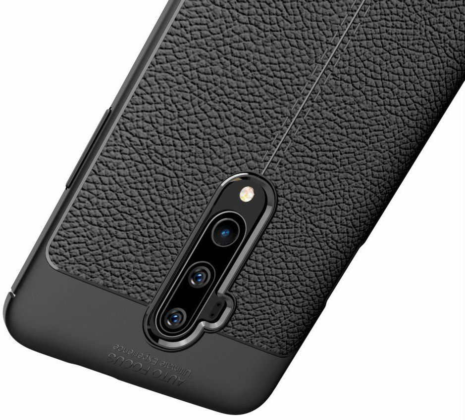 OnePlus 7T Pro Litchi Leren Textuur TPU Hoesje Zwart afbeelding 2