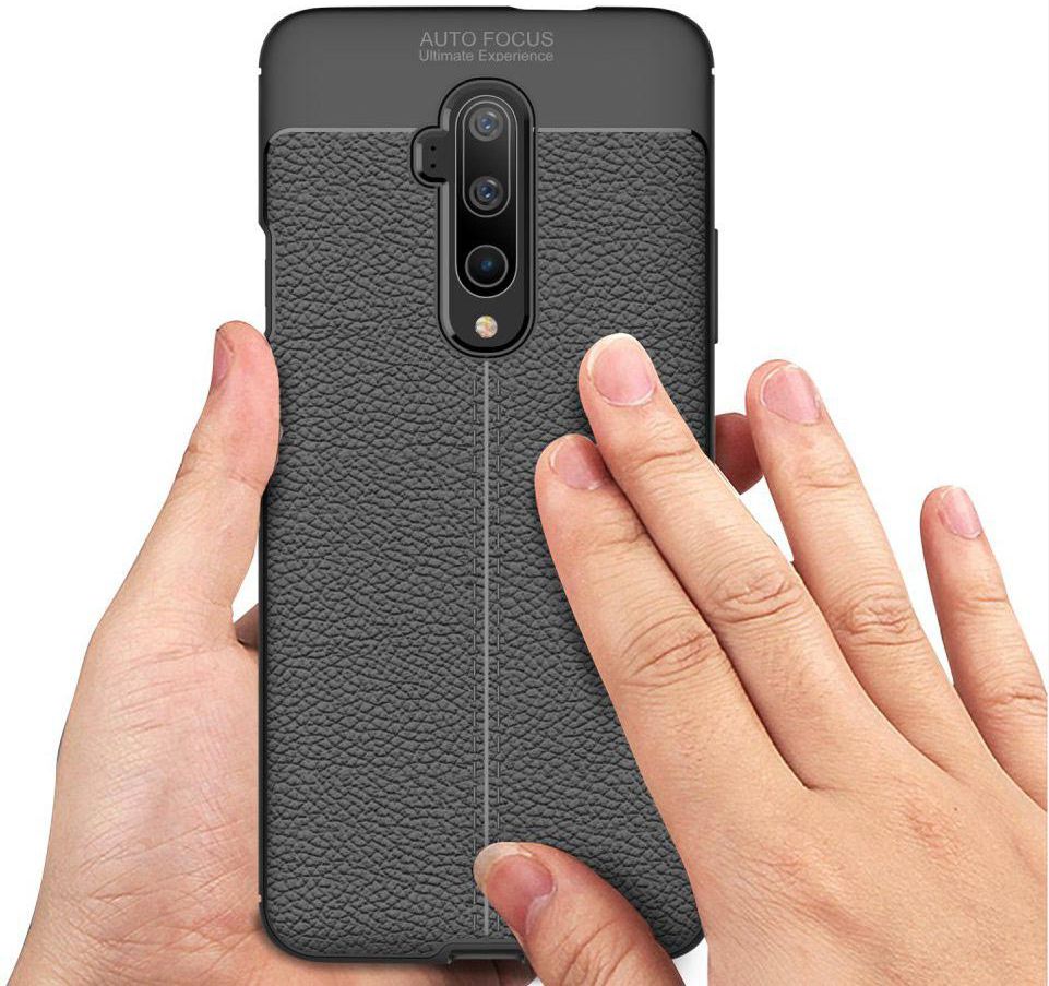 OnePlus 7T Pro Litchi Leren Textuur TPU Hoesje Zwart afbeelding 3