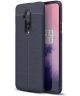 OnePlus 7T Pro Litchi Kunstleren Coating TPU Hoesje Blauw