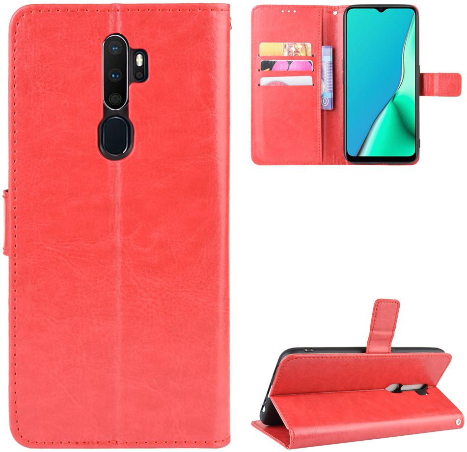 Oppo A5 / A9 (2020) Crazy Horse Portemonnee Hoesje Rood afbeelding 1