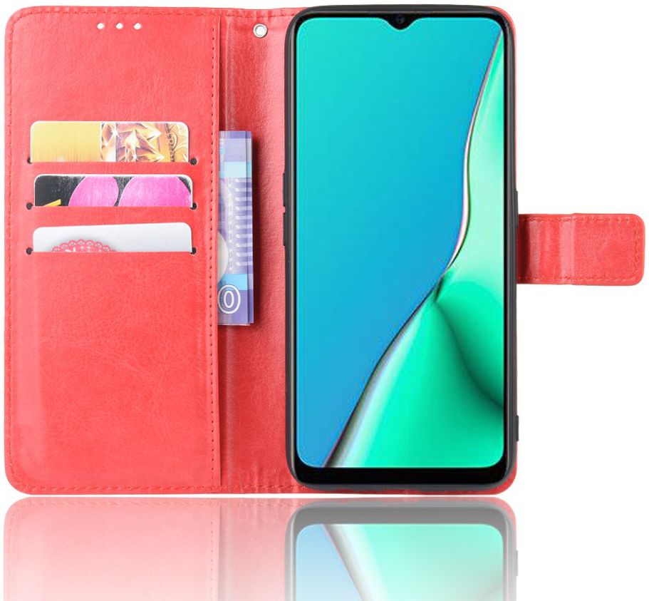Oppo A5 / A9 (2020) Crazy Horse Portemonnee Hoesje Rood afbeelding 3