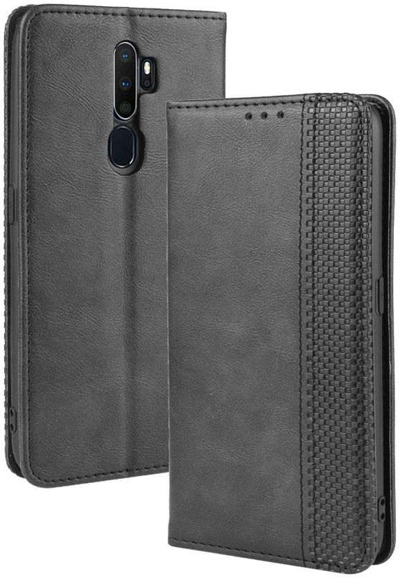 Oppo A5 / A9 (2020) Retro Stijl kunstlederen Portemonnee Hoesje Zwart afbeelding 4