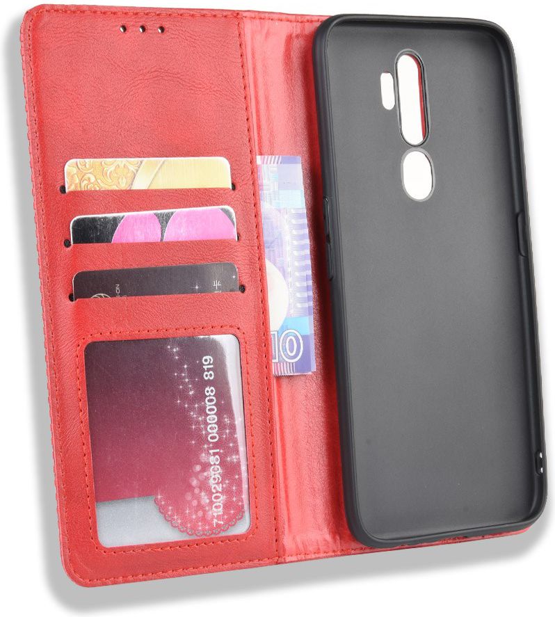 Oppo A5 / A9 (2020) Retro Stijl Kunstleren Portemonnee Hoesje Rood afbeelding 6