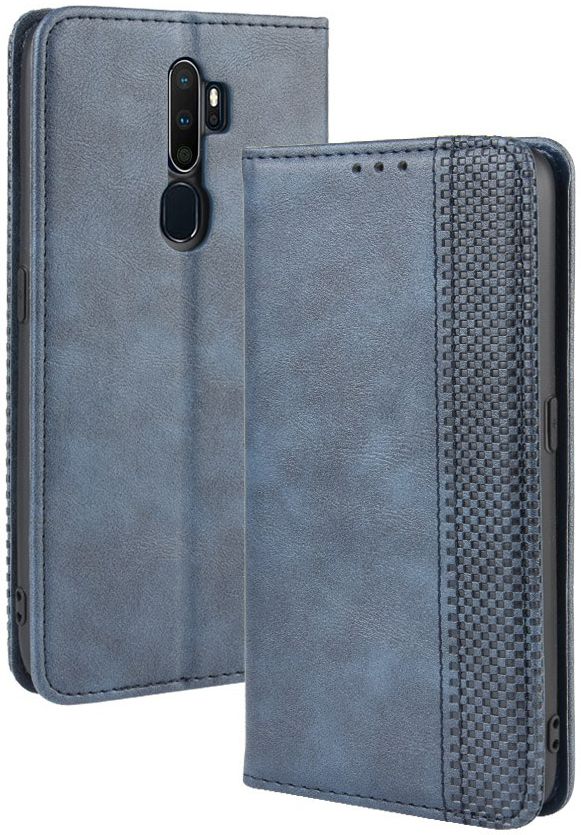 Oppo A5 / A9 (2020) Retro Stijl Kunstleren Portemonnee Hoesje Blauw afbeelding 5