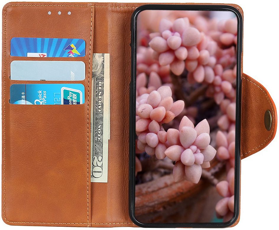 Motorola Moto E6s / E6 Plus Vintage Portemonnee Hoesje Drukknoop Bruin afbeelding 2