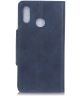 Motorola Moto E6 Plus Vintage Portemonnee Hoesje Drukknoop Blauw