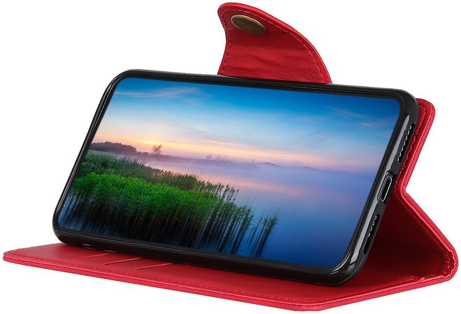 Motorola Moto E6s / E6 Plus Vintage Portemonnee Hoesje Drukknoop Rood afbeelding 3