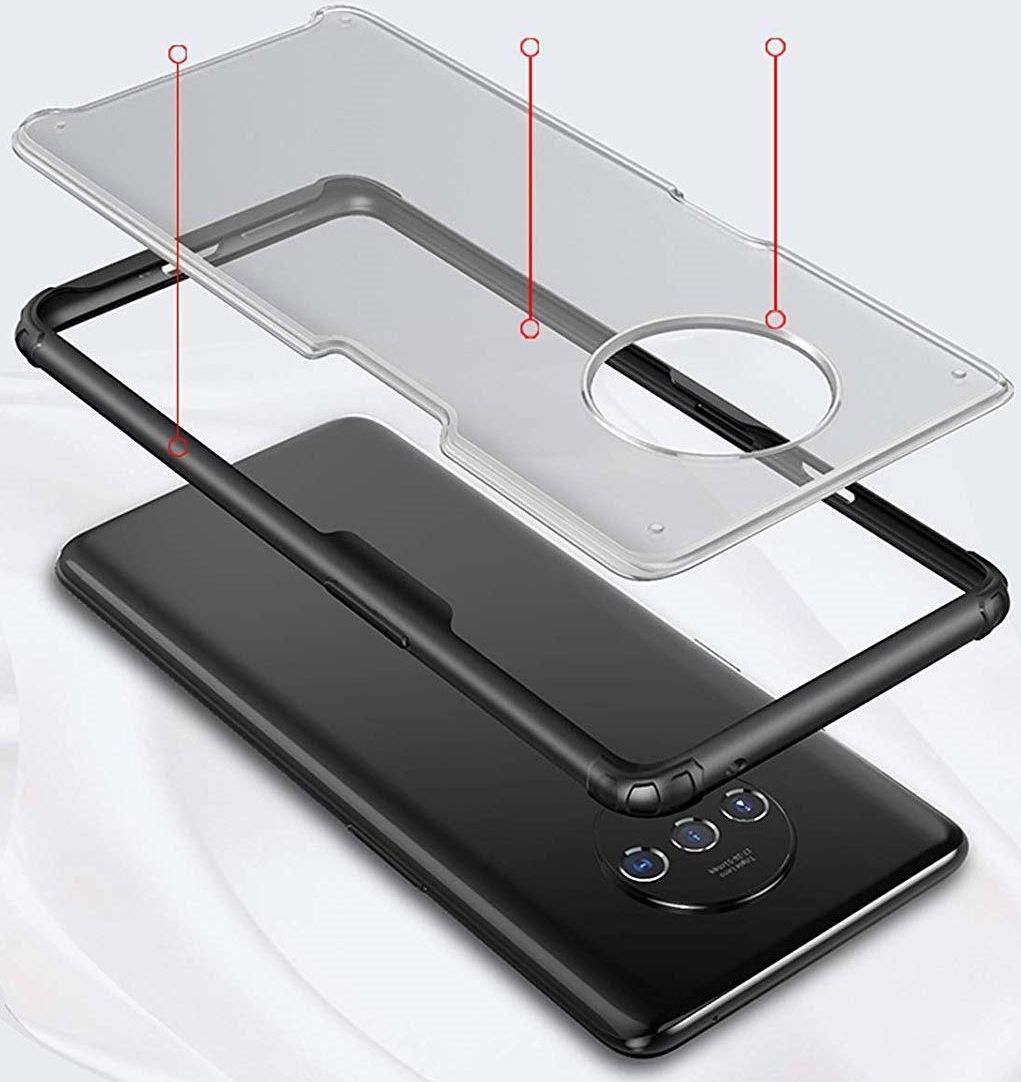 OnePlus 7T Slim Fit Hybride Hoesje Transparant/Zwart afbeelding 2
