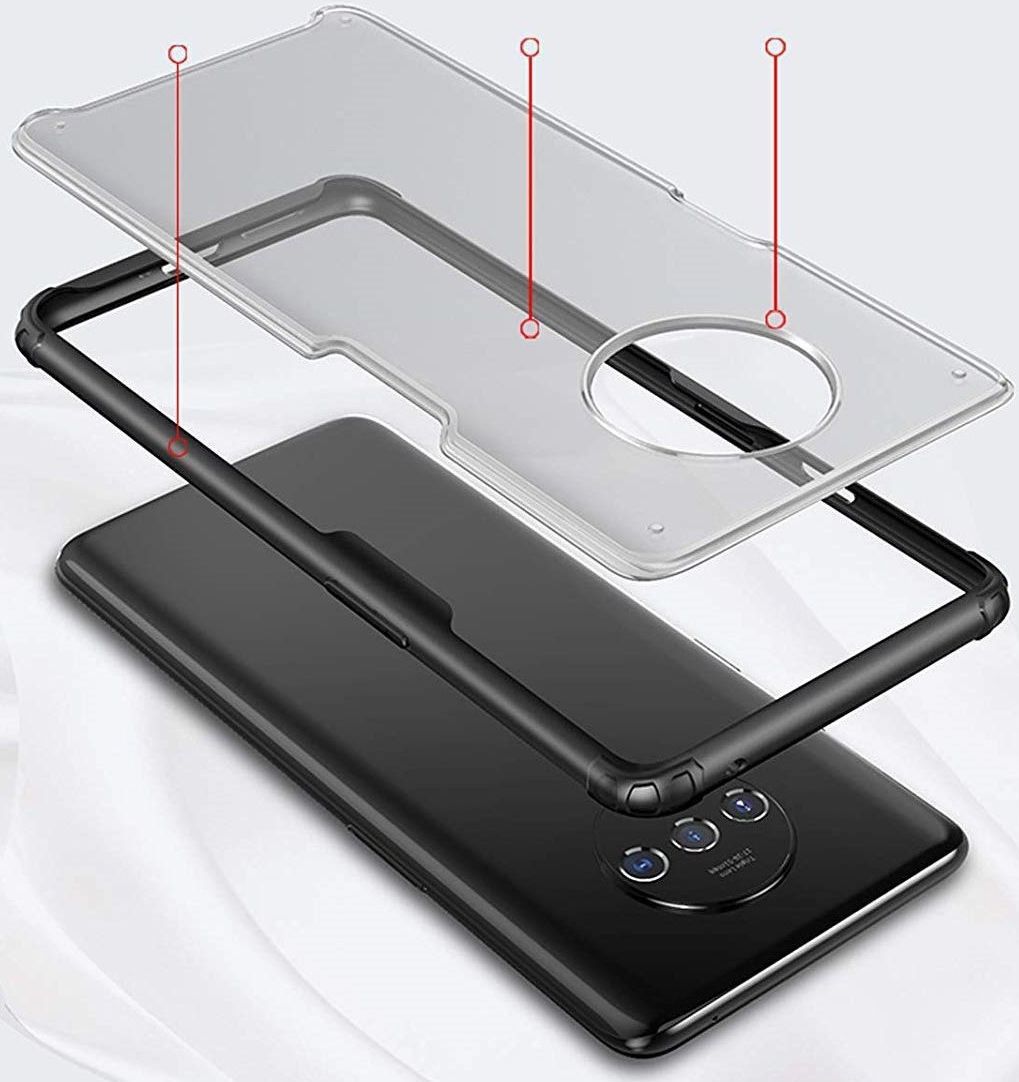 OnePlus 7T Slim Fit Hybride Hoesje Transparant/Midnight Green afbeelding 4