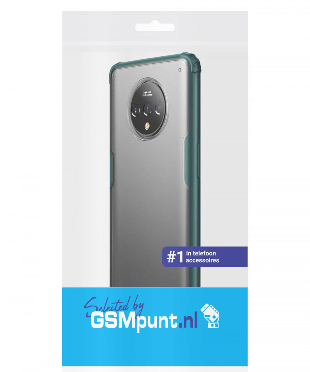 OnePlus 7T Slim Fit Hybride Hoesje Transparant/Midnight Green afbeelding 2