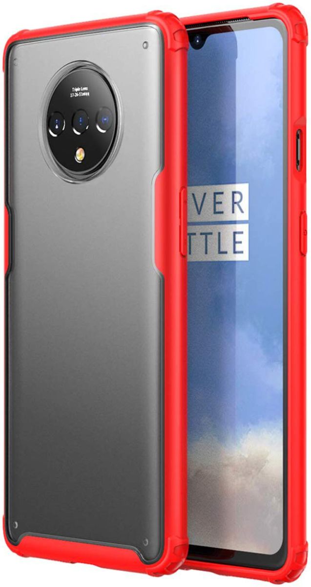 OnePlus 7T Slim Fit Hybride Hoesje Transparant/Rood afbeelding 1