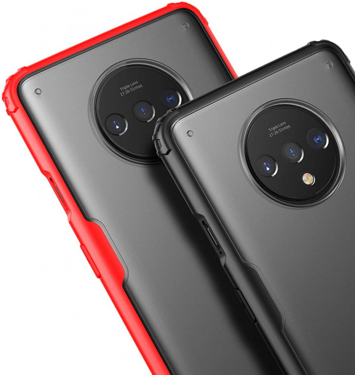 OnePlus 7T Slim Fit Hybride Hoesje Transparant/Rood afbeelding 2