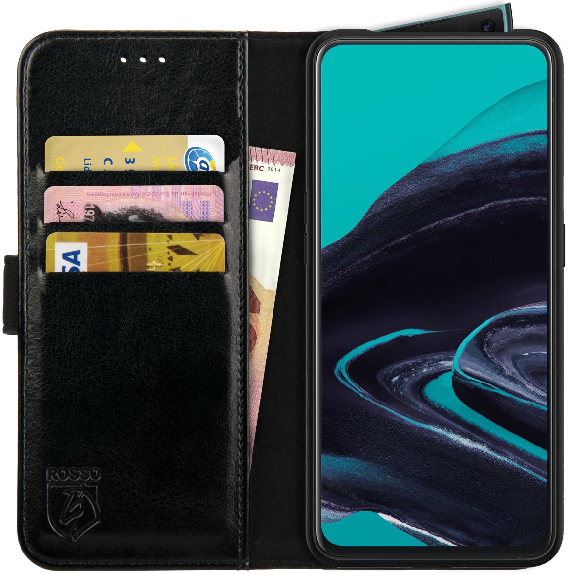 Rosso Element Oppo Reno2 Hoesje Book Cover Zwart afbeelding 1