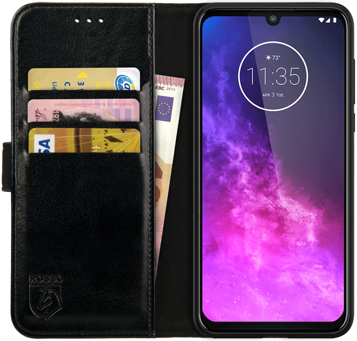 Rosso Element Motorola One Zoom Hoesje Book Cover Zwart afbeelding 1