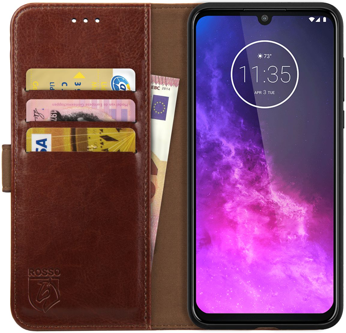 Rosso Element Motorola One Zoom Hoesje Book Cover Bruin afbeelding 1