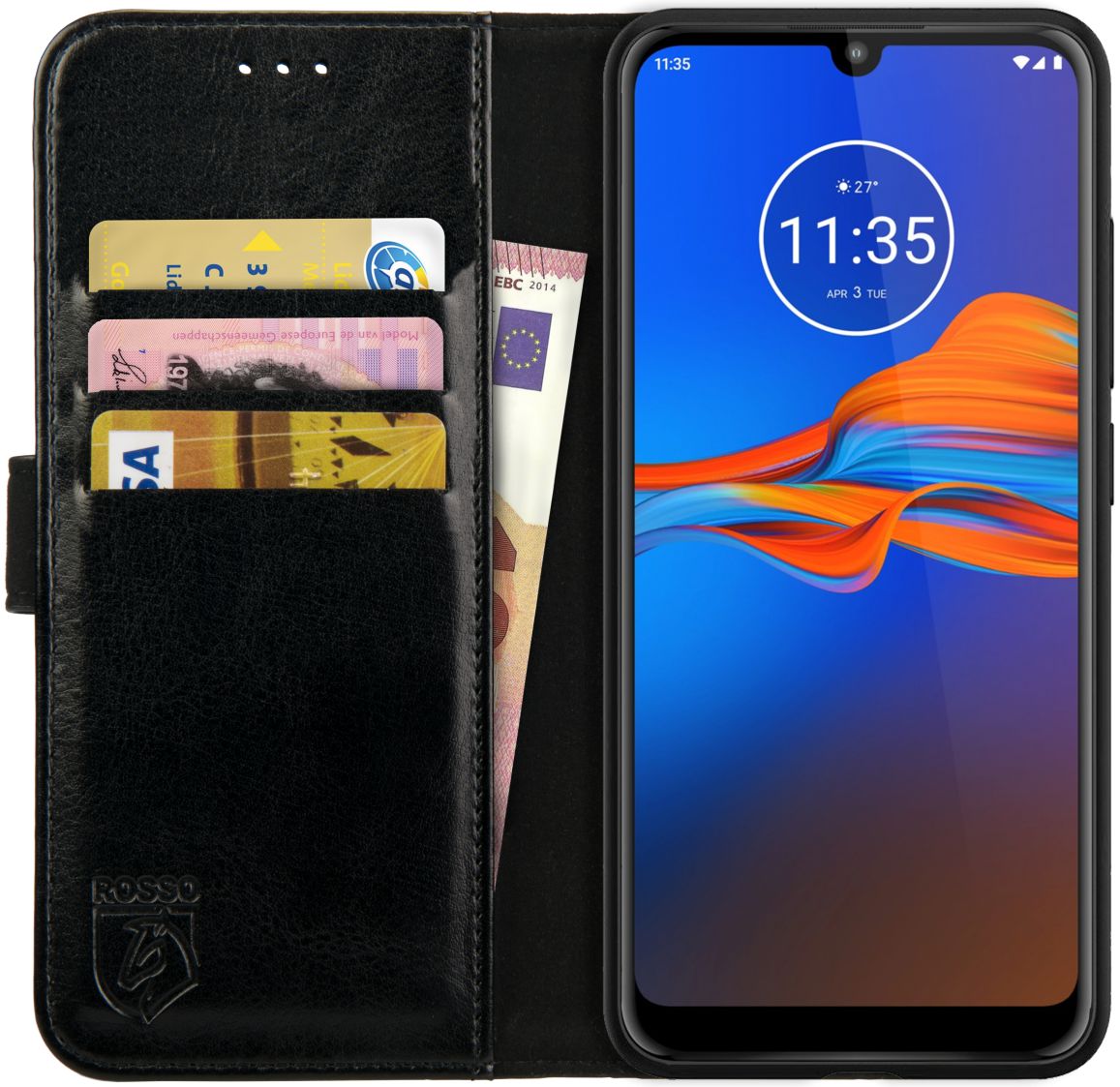 Rosso Element Motorola Moto E6s / E6 Plus Hoesje Book Cover Zwart afbeelding 1