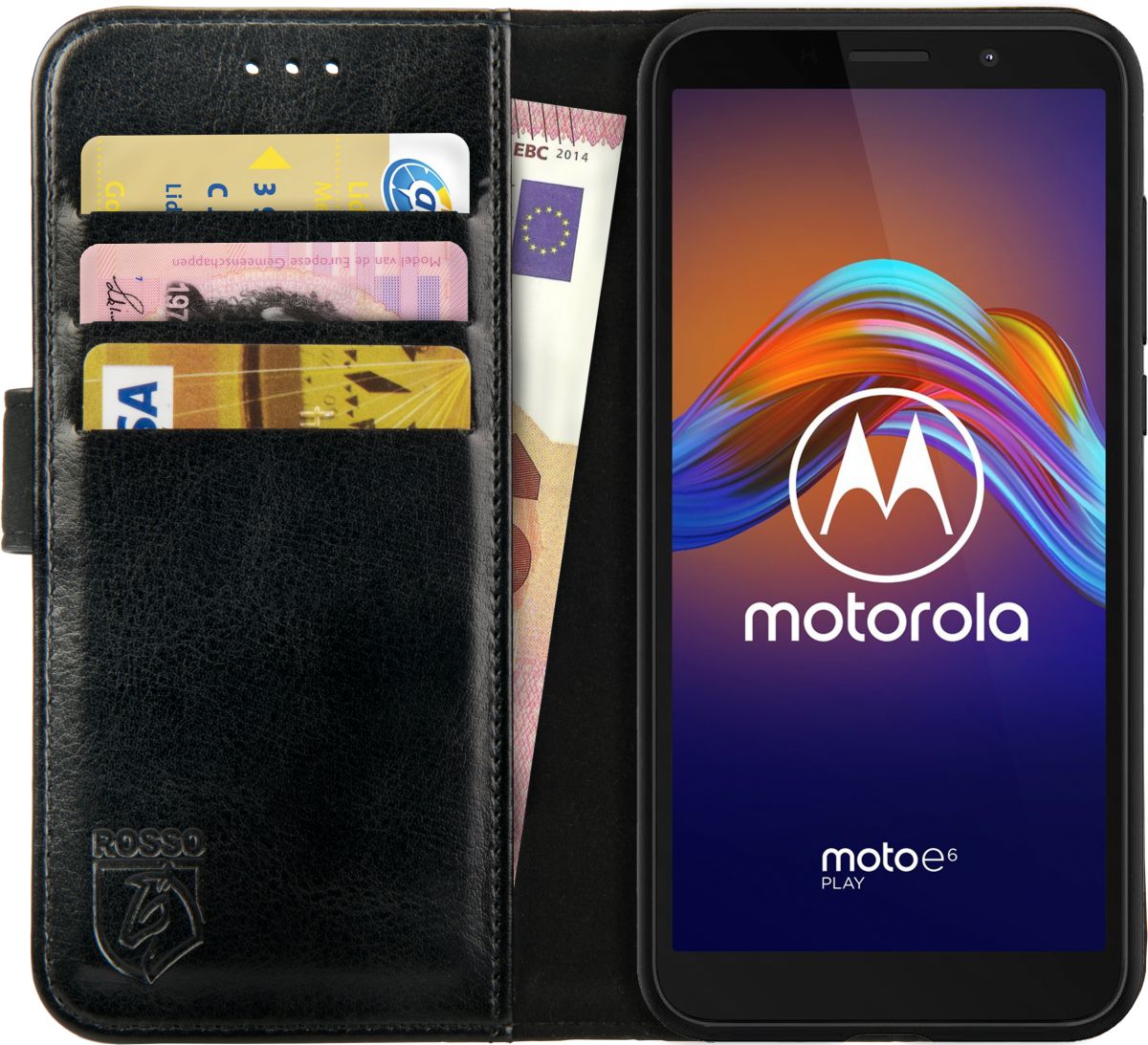 Rosso Element Motorola Moto E6 Play Hoesje Book Cover Zwart afbeelding 1