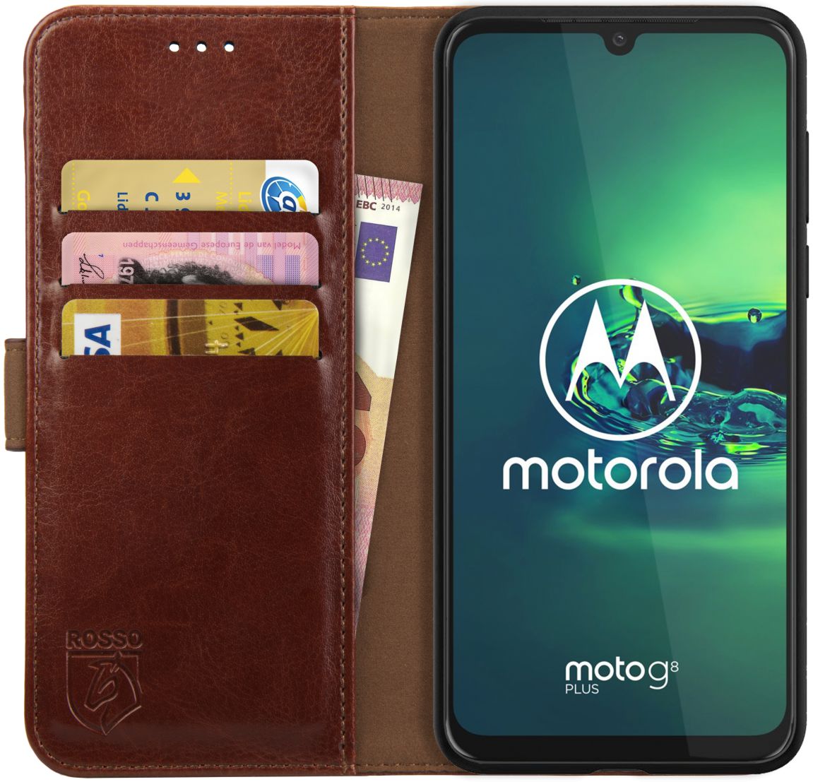 Rosso Element Motorola Moto G8 Plus Hoesje Book Cover Bruin afbeelding 1
