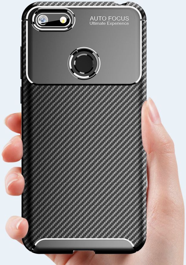 Motorola Moto E6 Play Siliconen Carbon Hoesje Zwart afbeelding 2