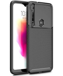 Motorola One Macro Siliconen Carbon Hoesje Zwart