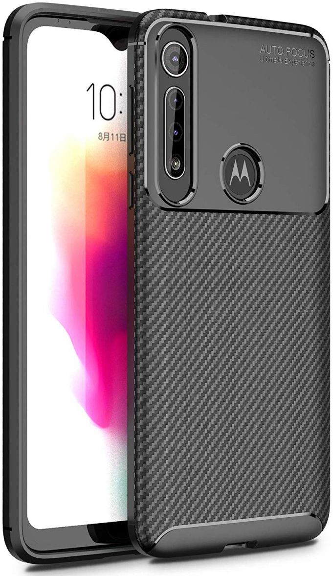 Motorola One Macro Siliconen Carbon Hoesje Zwart afbeelding 1