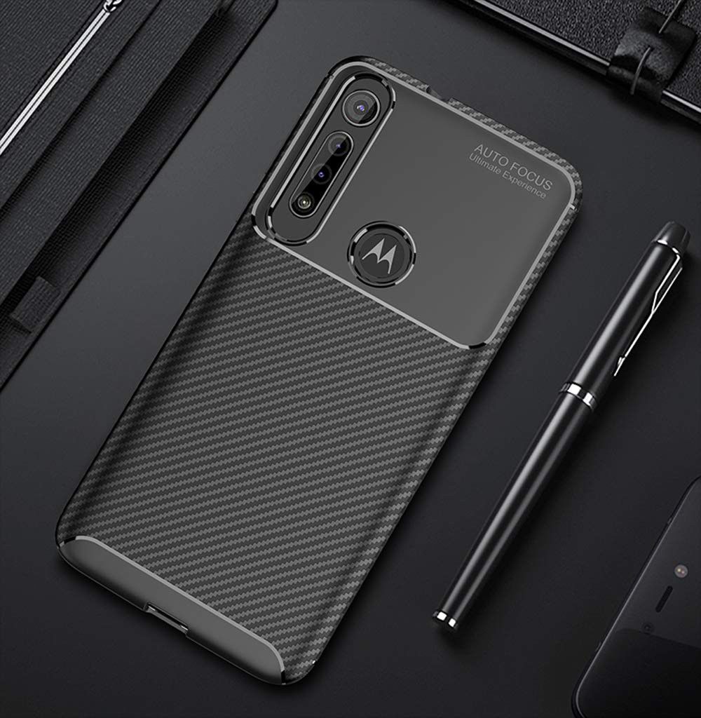 Motorola One Macro Siliconen Carbon Hoesje Zwart afbeelding 2