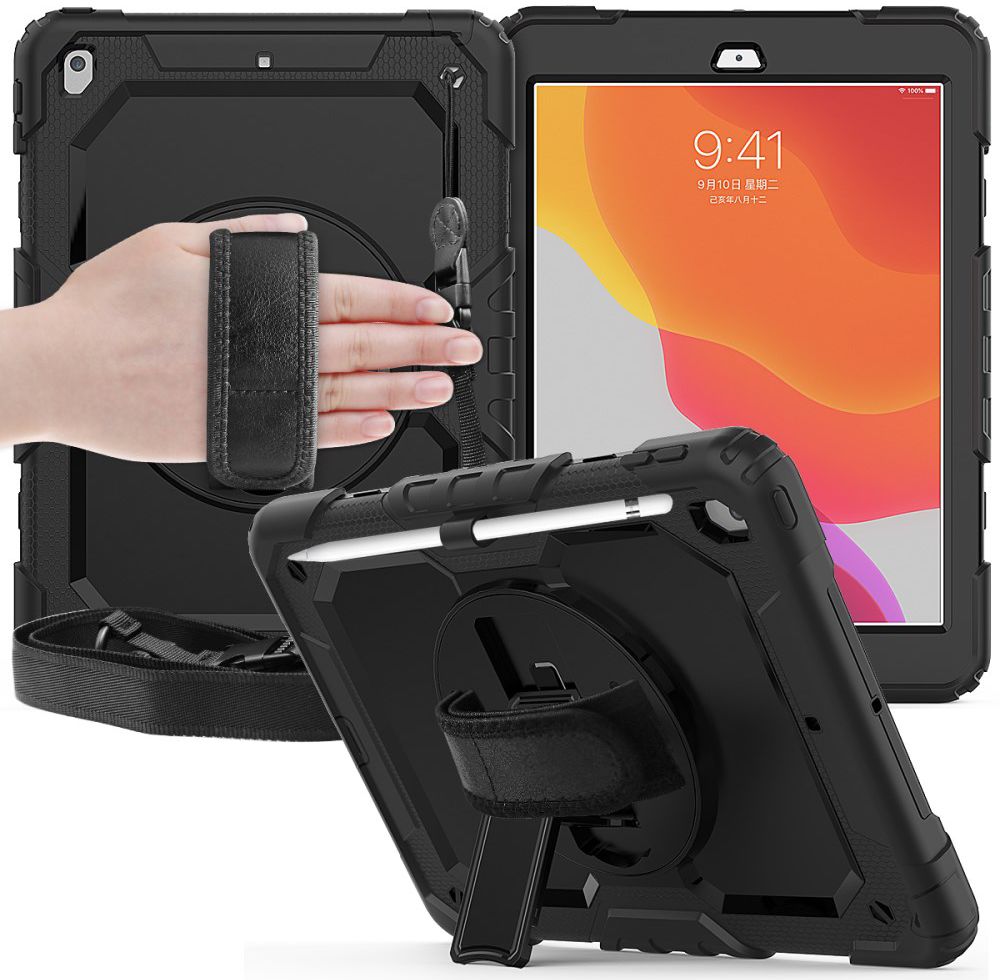 iPad 10.2 2019 / 2020 / 2021 Hoesje met Verstelbare Handriem Zwart afbeelding 5