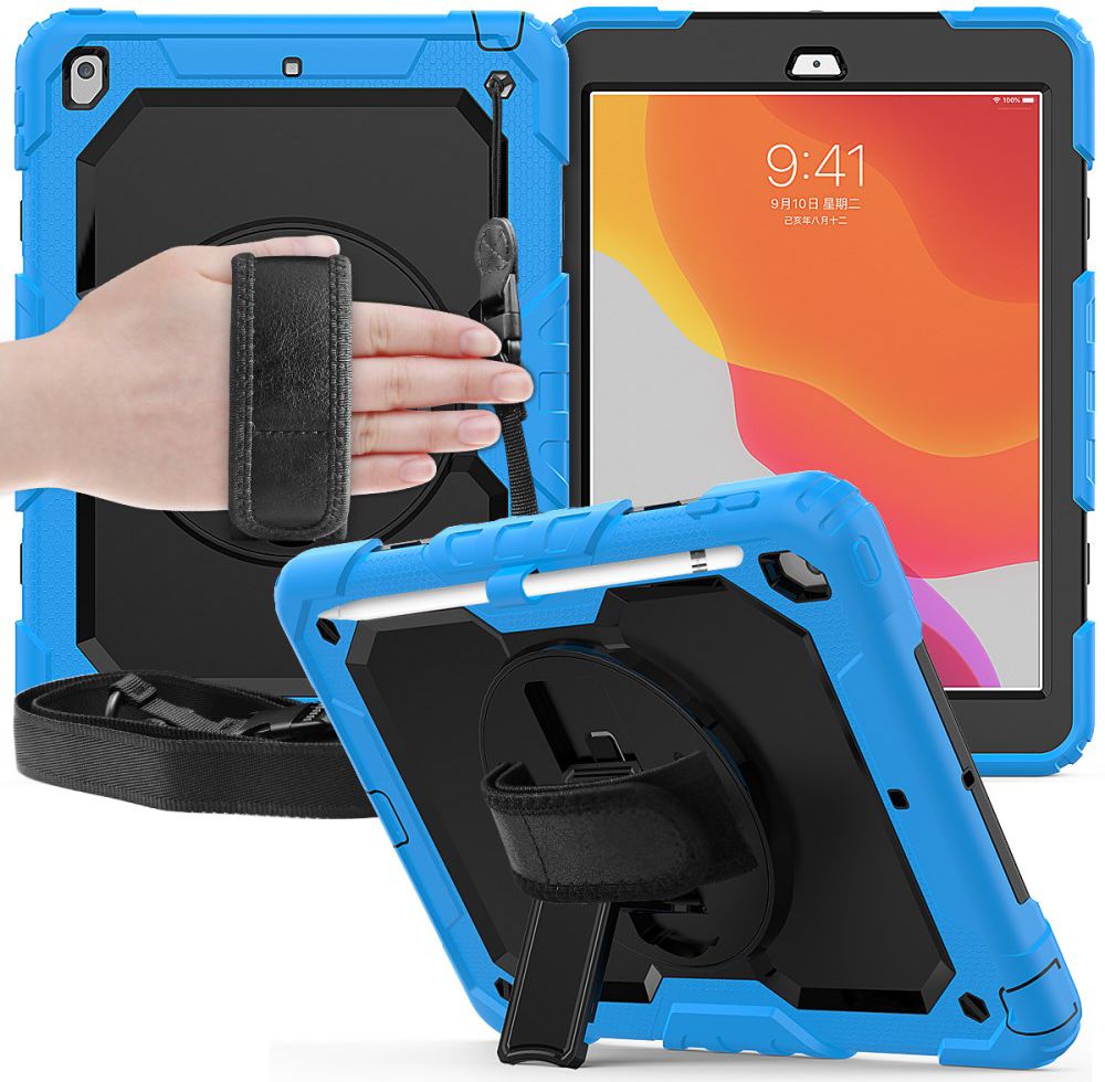 iPad 10.2 2019 / 2020 / 2021 Hoesje met Verstelbare Handriem Blauw afbeelding 5