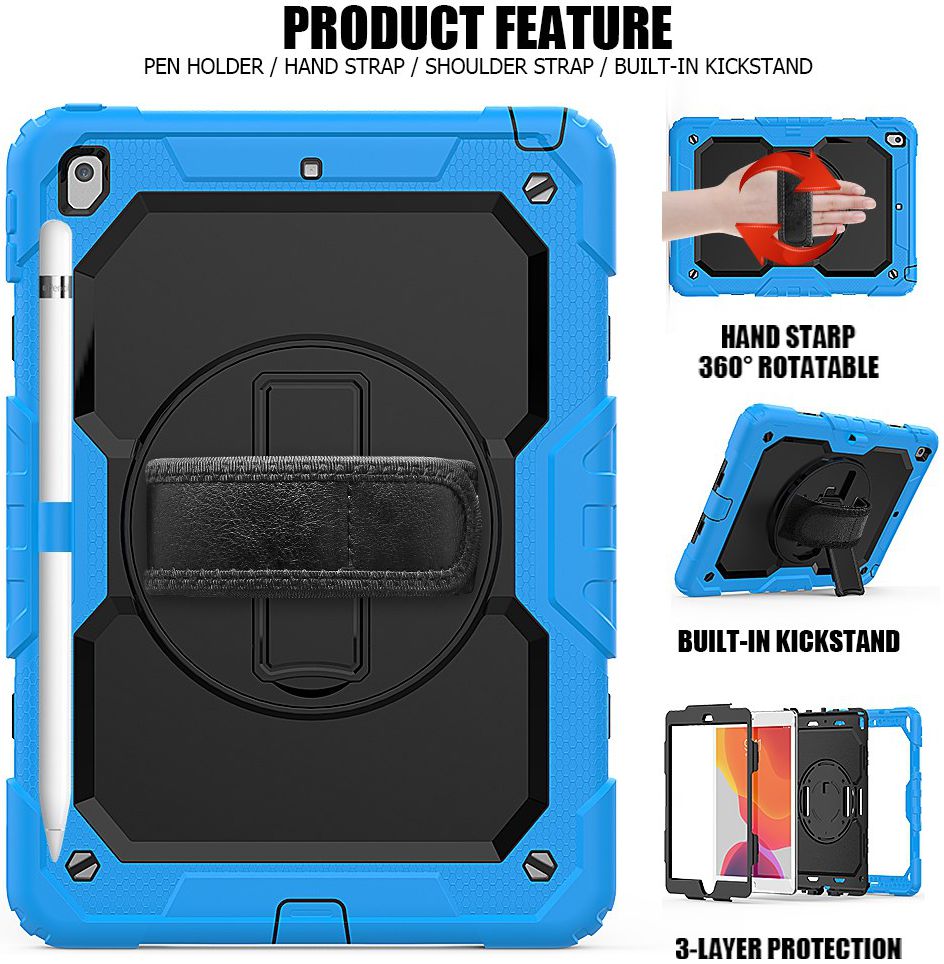 iPad 10.2 2019 / 2020 / 2021 Hoesje met Verstelbare Handriem Blauw afbeelding 6