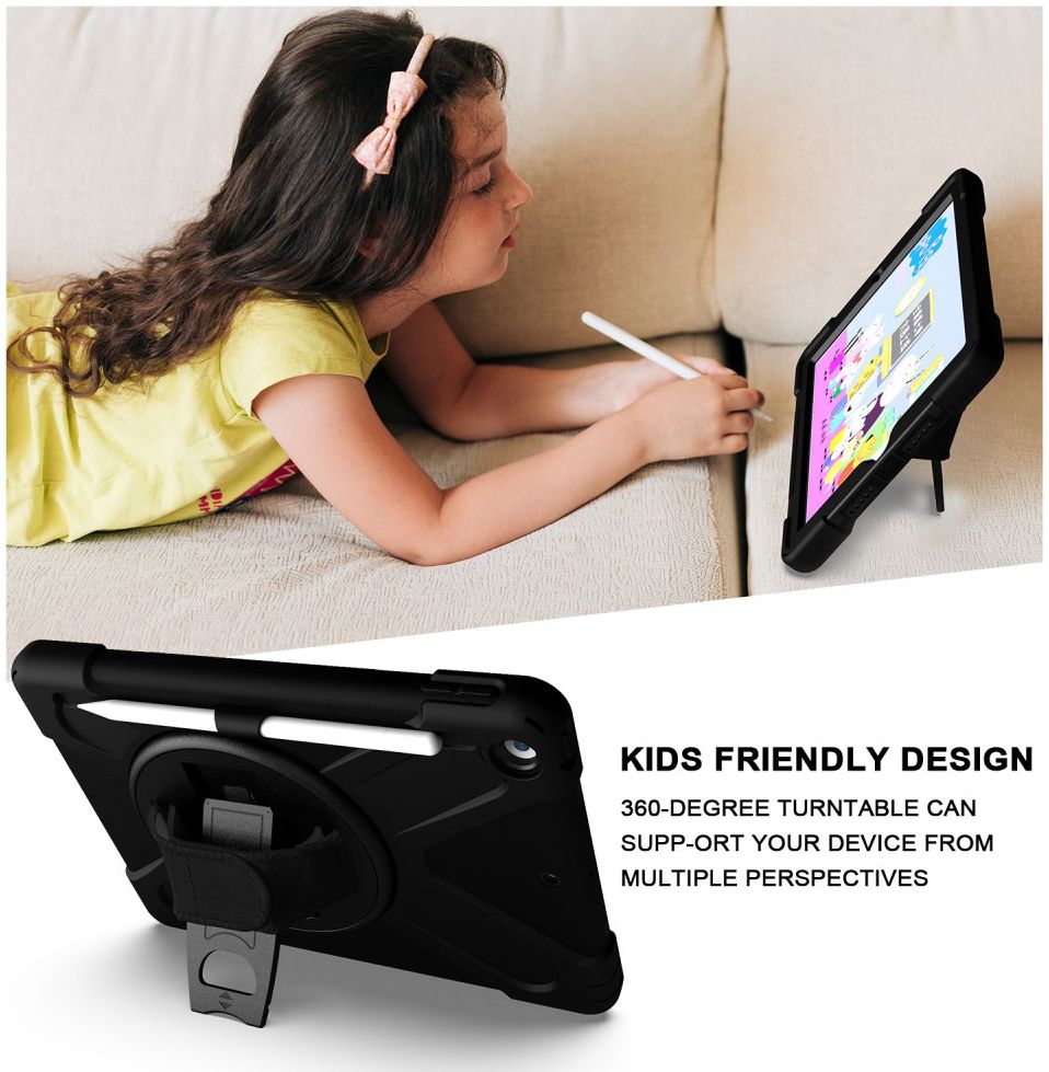 Apple iPad 10.2 (2019) Hybride Kickstand Hoesje met Handriem Zwart afbeelding 4