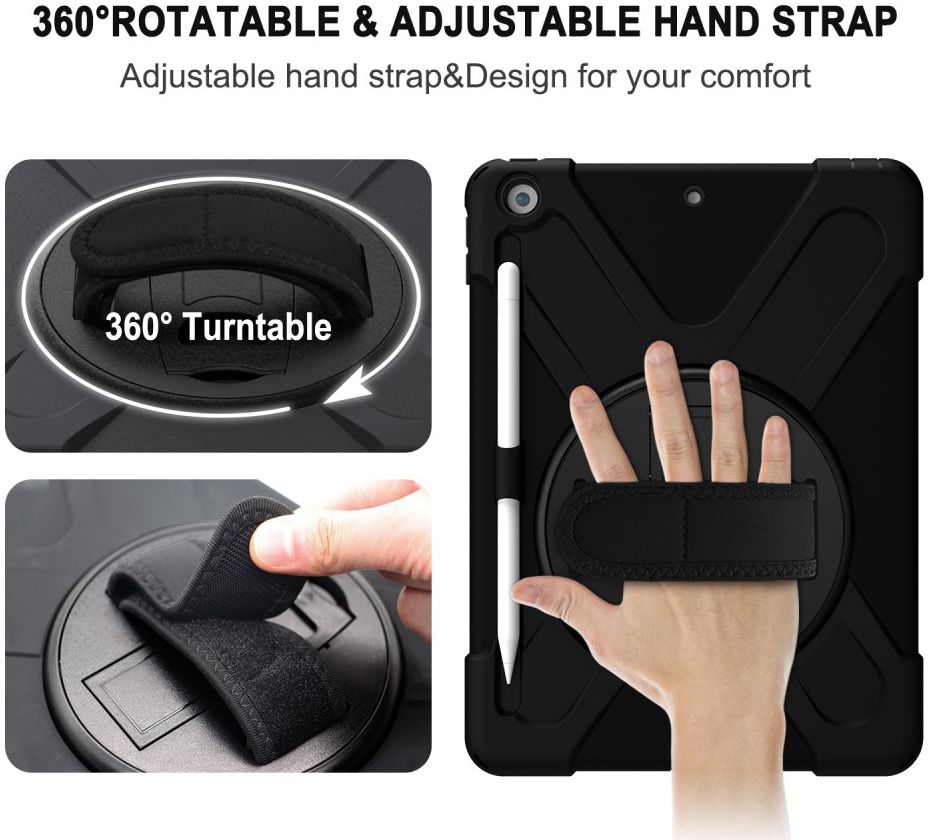 Apple iPad 10.2 (2019) Hybride Kickstand Hoesje met Handriem Zwart afbeelding 5