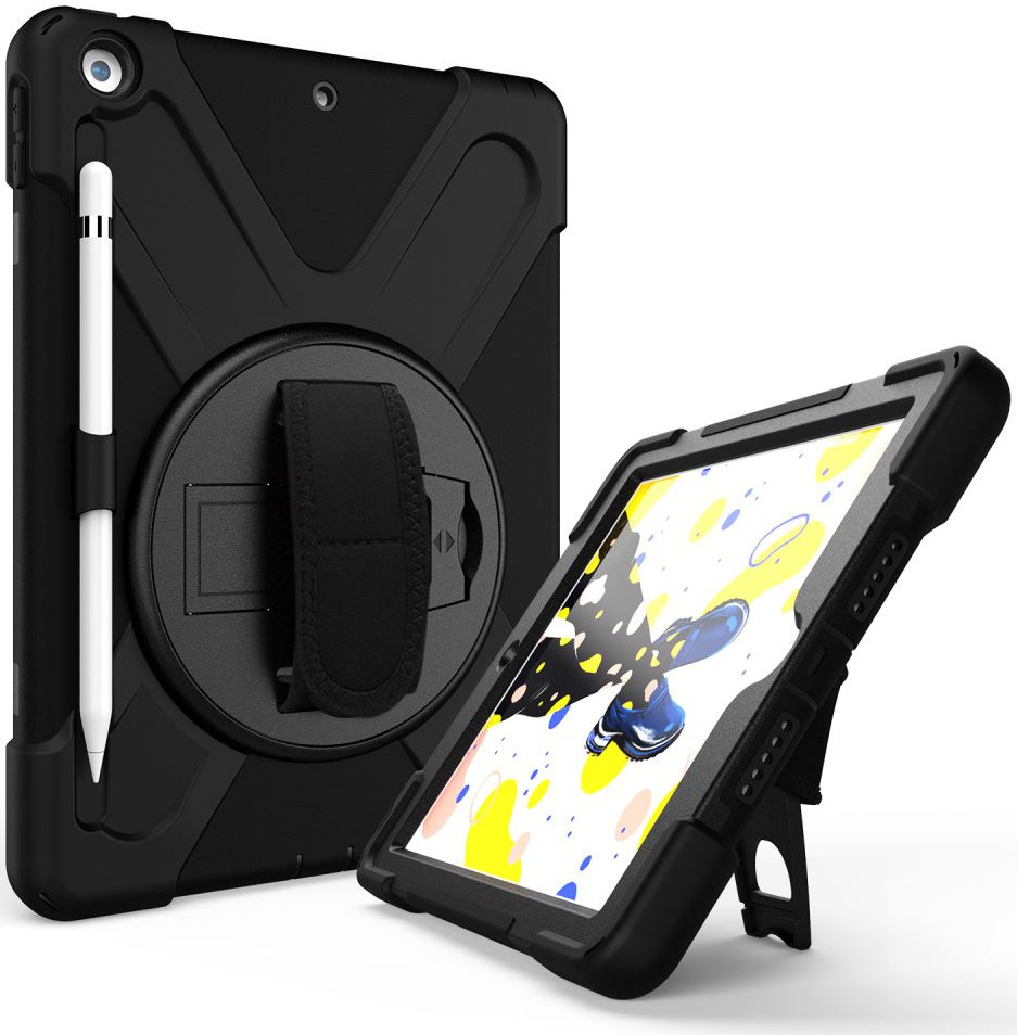 Apple iPad 10.2 (2019) Hybride Kickstand Hoesje met Handriem Zwart afbeelding 6