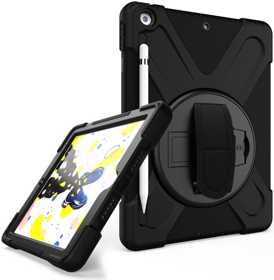 Apple iPad 10.2 (2019) Hybride Kickstand Hoesje met Handriem Zwart afbeelding 7
