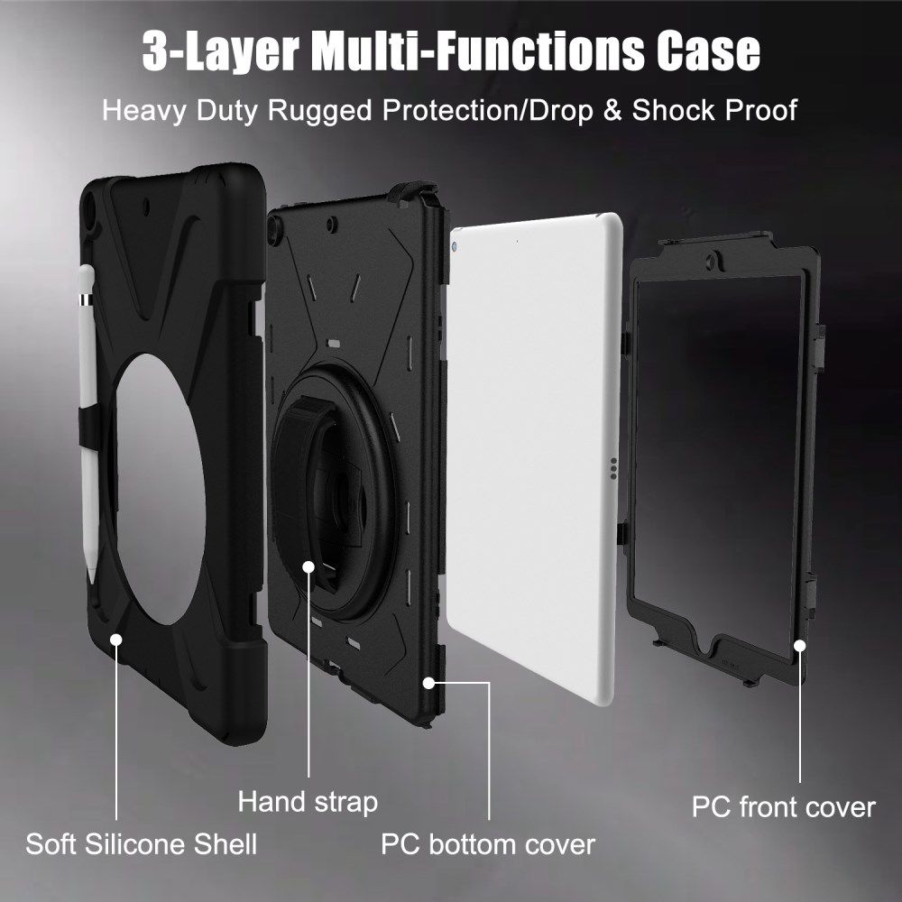 Apple iPad 10.2 (2019) Hybride Kickstand Hoesje met Handriem Zwart afbeelding 9